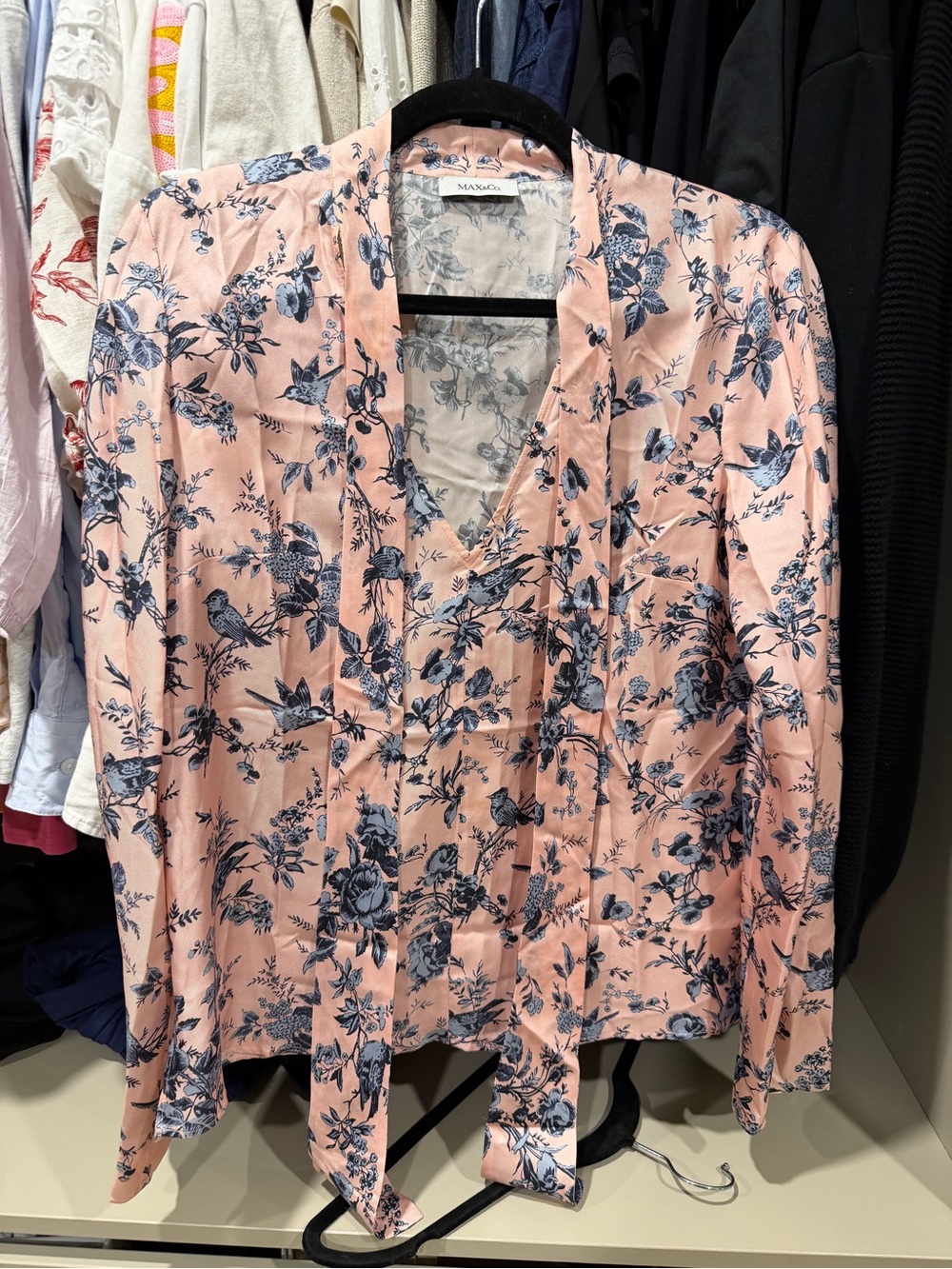 Max&Co Pink Floral Tie-Neck Blouse